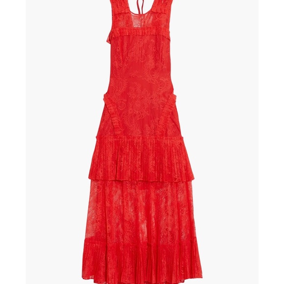 ALEXIS, Size M, Poppy-red Peekaboo Lace MIDI Dress - Picture 7 of 8